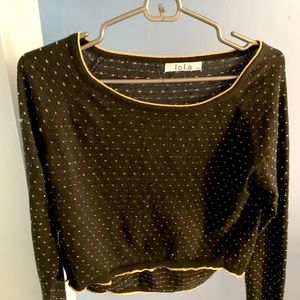 Lola Black Gold Trim Cropped Pullover Sweater- Like New- Small.
